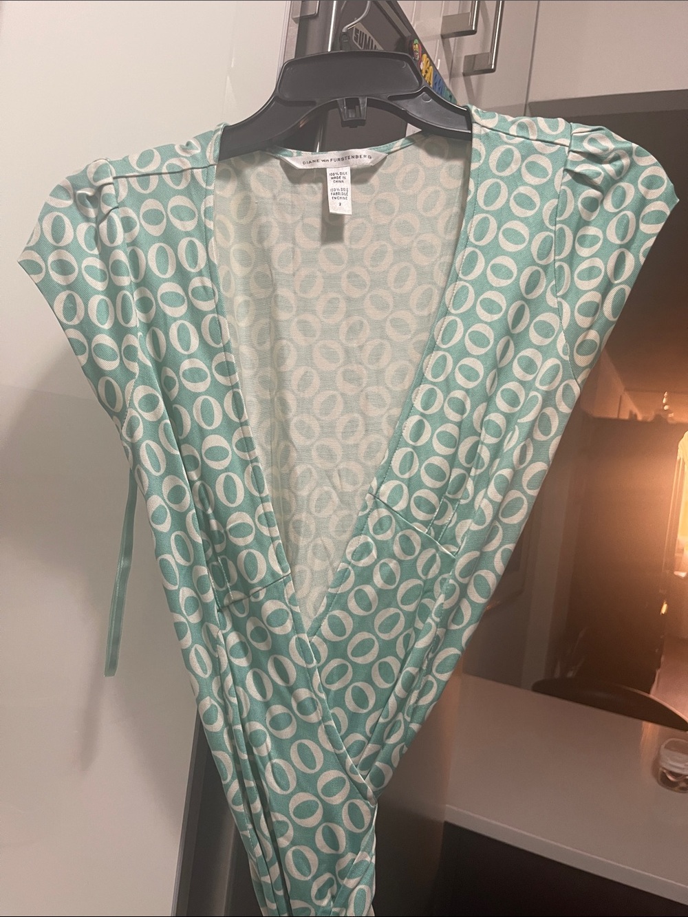 Diane Von Furstenberg Mint Green and White Wrap Dress